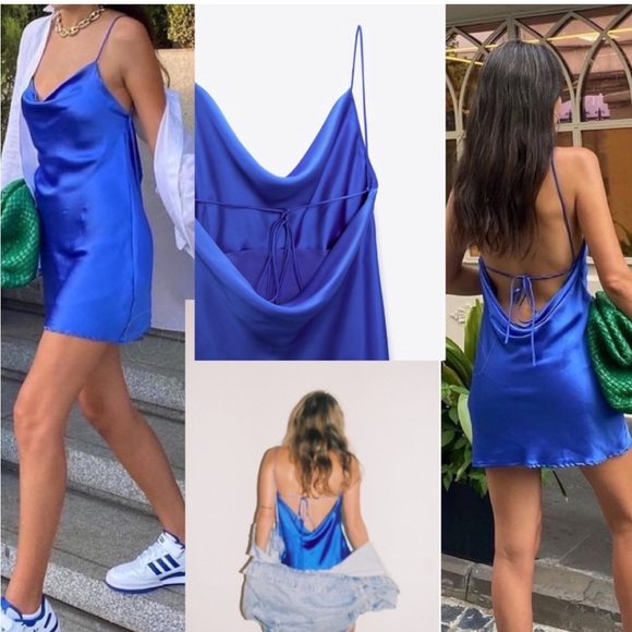 Colbalt Blue Silk Style Dress - Picture 2 of 8